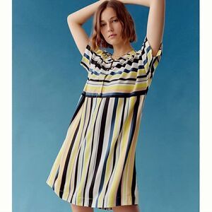 Peter Som for Anthropologie Naxos Striped Yellow ShortSleeve Tunic Dress XL